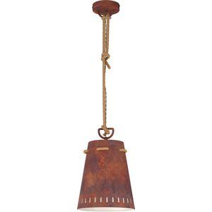 EGLO Hanglamp Meopham, 1 lichtpunt, vintage, industrieel, retro, hanglamp van staal in roestbruin, eettafellamp, woonkamerlamp hangend met E27-fitting