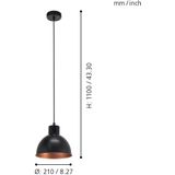 EGLO - Truro 1 - Hanglamp - Zwart/Koper - E27 - Ø 21 cm