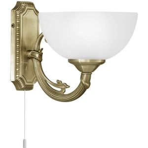 EGLO Savoy wandlamp met 1 fitting, vintage, rustieke wandlamp van gepolijst gebruind metaal met wit gesatineerd glas, hallamp in bruin en wit, lamp met trekschakelaar, met E14-fittingen