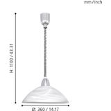 Hanglamp - Zilverkleurig - Kunststof en Nikkel-Mat Metaal - Ronde Lampenkap van Albastglas