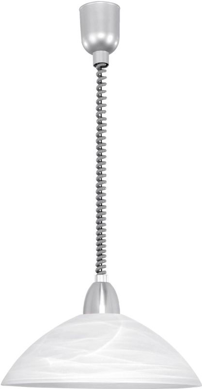 Hanglamp - Zilverkleurig - Kunststof en Nikkel-Mat Metaal - Ronde Lampenkap van Albastglas