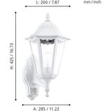 EGLO Outdoor wandlamp Navedo, 1 lamp buitenlamp inclusief bewegingsmelder, sensor-wandlamp van gegoten aluminium en glas, kleur: wit, fitting: E27, IP