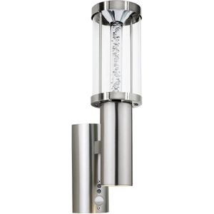 EGLO LED Buitenverlichting Wandlamp Trono Stick, 2-pits buitenlamp incl. bewegingsmelder, sensorwandlamp van roestvrij staal, glas en kunststof, kleur: zilver, fitting: GU10, IP44