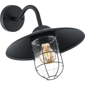 EGLO Buitenwandlamp Melgoa, 1 lichtpunt, wandlamp van verzinkt staal en glas, kleur: zwart, fitting: E27, IP44