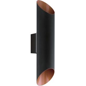 EGLO Ledwandlamp voor buiten AGOLADA zwart, koperkleur / l7,5 x h36 cm / inclusief 2 x led-plank / buitenlamp