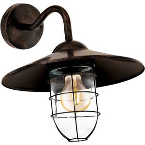 EGLO Buitenwandlamp Melgoa, 1 lichtpunt, wandlamp van verzinkt staal en glas, kleur: koperkleurig-antiek, fitting: E27, IP44