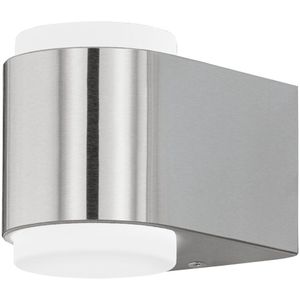 EGLO Briones Buitenwandlamp, 2-lichts buitenlamp van gegoten aluminium en kunststof, kleur: zilver/wit, IP44