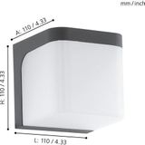 EGLO Jorba Led-buitenwandlamp, 1 lichtpunt, wandlamp van gegoten aluminium en kunststof, kleur: antraciet, wit, IP44