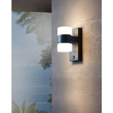 EGLO Atollari Led buitenlamp voor op de muur, 2 lichts buitenlamp, incl. bewegingsmelder, sensor wandlamp, gemaakt van gegoten aluminium en kunststof.