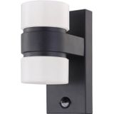 EGLO Atollari Led buitenlamp voor op de muur, 2 lichts buitenlamp, incl. bewegingsmelder, sensor wandlamp, gemaakt van gegoten aluminium en kunststof.