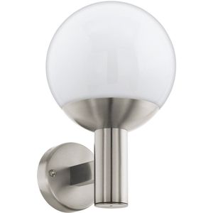 EGLO Connect Nisia-C Smart Home buitenlamp, wandlamp, van roestvrij staal en kunststof, kleur zilver/wit, warm wit, dimbaar, IP44