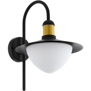 EGLO Buitenwandlamp Sirmione, 1-lichts buitenlamp, wandlamp van verzinkt staal, glas: wit, opaalmat, kleur: zwart, goud, fitting: E27, IP44