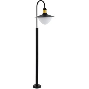 EGLO Buitenlamp Sirmione, 1-lichts buitenlamp, staande lamp van verzinkt staal, glas: wit, opaalmat, kleur: zwart, goud, fitting: E27, IP44