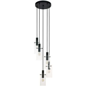 Eglo Rocamar Hanglamp, 5-lichts, modern, chroomkleurig en met helder glas, eettafellamp, woonkamerlamp, met E27-fitting