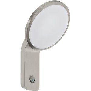 EGLO LED buitenwandlamp Cicerone, 1-lichts buitenlamp, wandlamp van roestvrij staal, kunststof, kleur: zilver, wit, incl. bewegingsmelder, IP44