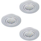 EGLO Set van 3 inbouwspots Areitio, spots set van geborsteld aluminium, 3 inbouwlampen met GU10-fitting, inclusief LED-lampen, spot plat, draaibaar, Ø 11 cm