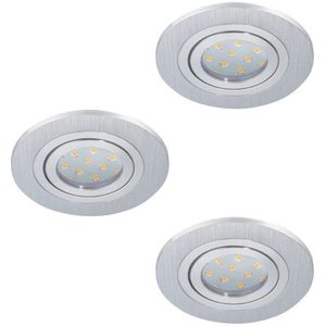 EGLO 3-delige set inbouwspots Areitio, spots set van geborsteld aluminium, 3 inbouwlampen met GU10-fitting, led-lampen inclusief, spot plat, draaibaar, Ø 11 cm