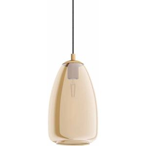 EGLO Hanglamp Alobrase, hanglamp van geborsteld metaal en barnsteenglas, eetkamerlamp E27, Ø 20 cm