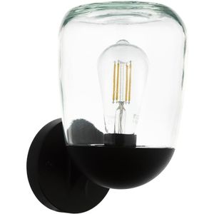 EGLO Donatori Buitenwandlamp voor buiten, 1- vlammige buitenlamp, vintage, retro, wandlamp van aluminium, kunststof in zwart en helder glas, buitenlamp met E27-fitting, IP44