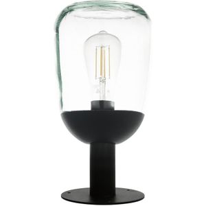 EGLO Buitenlamp Donatori, 1-vlammige buitenlamp vintage, retro, sokkellamp van gegoten aluminium in zwart en helder glas, buitenlamp met E27-fitting,
