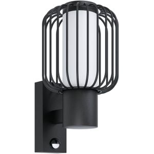 EGLO Ravello Buitenwandlamp, 1-lichts buitenlamp met bewegingsmelder en lichtsensor, wandlamp van verzinkt staal in zwart en kunststof in wit, buitenl