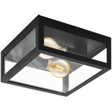 EGLO Deckenleuchte »AMEZOLA«, 2 flammig, Leuchtmittel E27  ohne Leuchtmittel, Wandlampe, Deckenleuchte, Stahl und Glas, Schwarz, Klar, E27, IP44