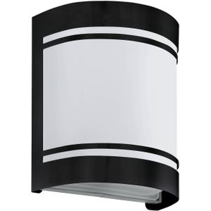 EGLO Buitenlamp Cerno, wandlamp buiten, wand verlichting van gegalvaniseerd zwart staal en gesatineerd glas in wit, buitenverlichting muur, E27 fitting, IP44