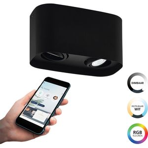 EGLO connect.z Ledplafondlamp, verbonden caminales-Z, 2 spots, ZigBee Smart plafondlamp via app bestuurbaar en spraakbediening, warmwit - koud, RGB, dimbaar, GU10