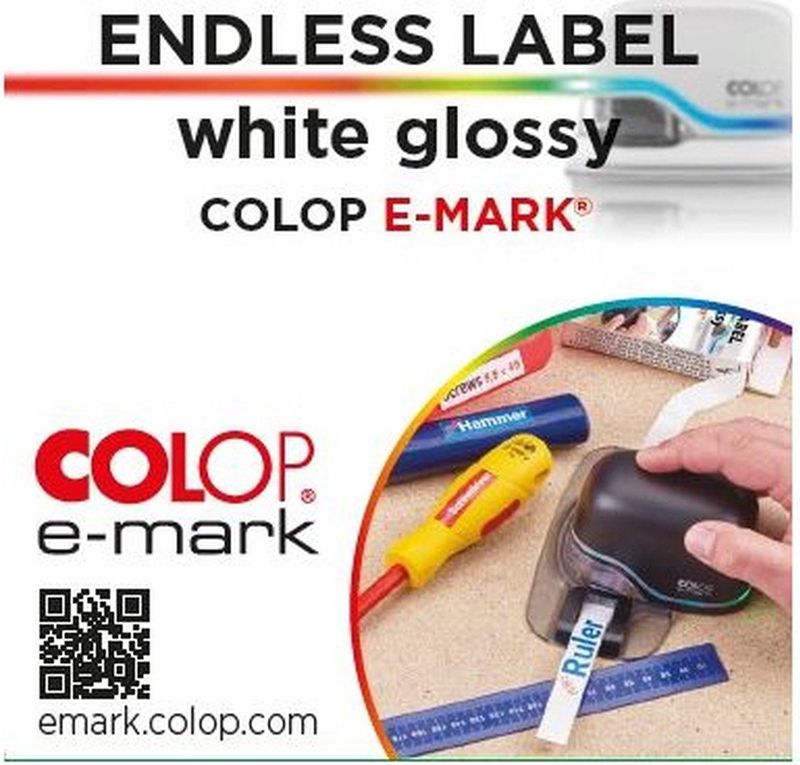COLOP e-mark doorlopende label glossy wit 14 mm x 8 m