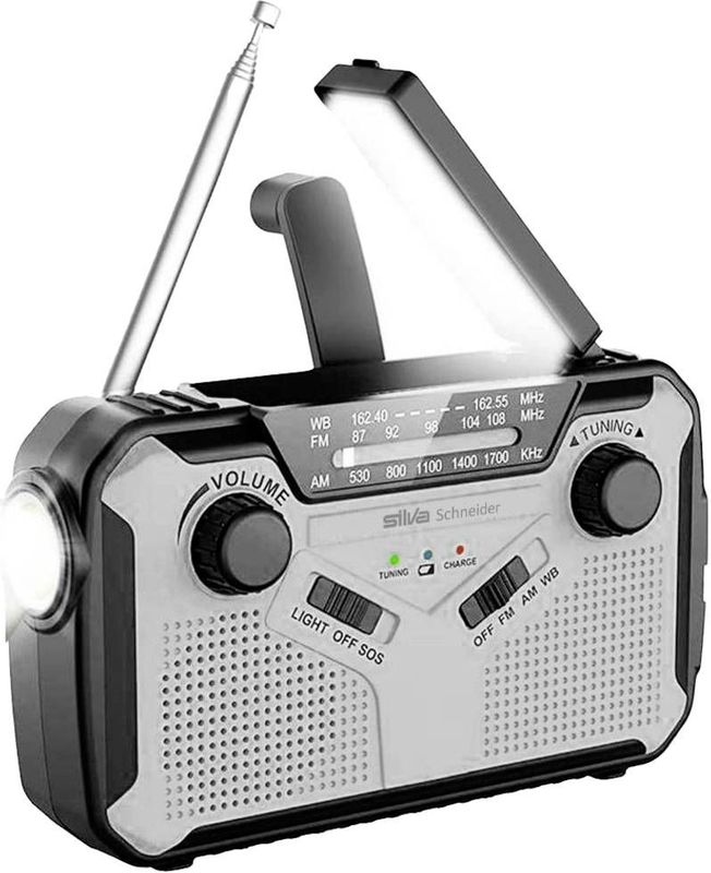 Silva Schneider SOS 112 Noodradio, USB-oplaadfunctie voor mobiele telefoon, zeemeermin, zaklamp, leeslamp, zwart/grijs