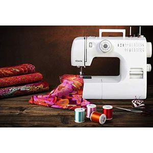 Claire NM 220/13K Naaimachine met vrije arm met 17 naaiprogramma's, geschikt voor beginners, ledverlichting en vele accessoires, kunststof, wit