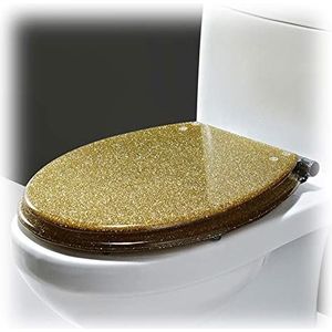 WC-bril Soft Close, Ovale Glitter WC-deksel met Snelsluiting is Gemakkelijk Schoon te Maken, Badkamers Hoge Kwaliteit Hars Toiletdeksel (Color : Gold-Glitter)