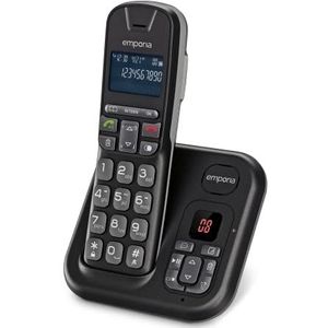 Emporia TH21AB Draadloze telefoon, antwoordapparaat, groot verlicht display, grote cijfers, handsfree, compatibel met hoortoestellen (HAC), zwart (Italië)