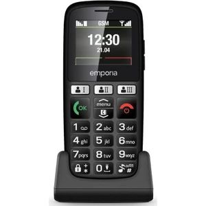 Emporia Happy mobiele telefoon voor senioren, robuust en hoogwaardig, hoog volume, kleurendisplay, bluetooth, 3 snelle oproeptoetsen, grote verlichte toetsen, laadstation, zwart (Italië)