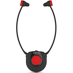 Emporia Draadloze TV-hoofdtelefoon, draadloze tv-hoofdtelefoon met laadstation, ideaal voor senioren, comfortabel en eenvoudig, eenvoudige bediening, compatibel met alle tv's, zwart en rood