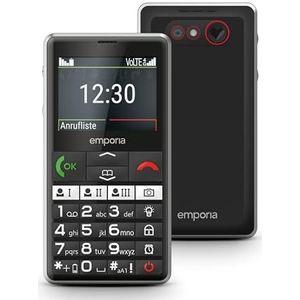 emporia PURE-LTE, mobiele telefoon voor senioren, 4G, mobiele telefoon zonder abonnement, mobiele telefoon met noodoproepknop, zwart