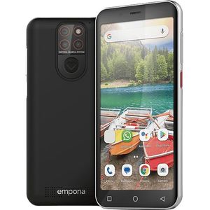 emporia SMART.5 Mini, mobiele telefoon voor senioren, 4G Volte, senior smartphone zonder abonnement, mobiele telefoon met noodknop, 4,95 inch display, Android 13, 13 MP camera, zwart