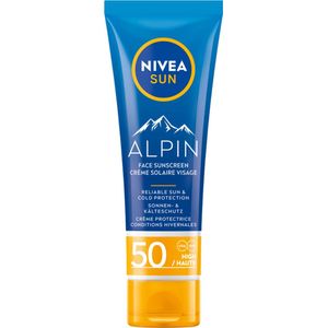 NIVEA SUN ALPIN Zonnebrandcrème gezicht SPF 50 (1 x 50 ml), hydraterende winterzonnebrandcrème, UVA/UVB-zonnebrandcrème voor alle huidtypes