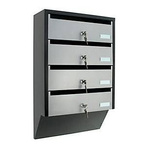 Rottner Depot 4 Brievenbussysteem voor 4 Appartementen| Zilver/Zwart|60x38,5x14cm|Cilinderslot met 2 sleutels|