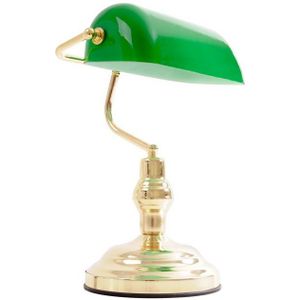 Antike Schreibtischlampe aus Metall Messing mit grünem Glas