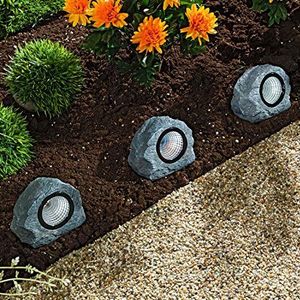 Set van 3 led-tuinspots op zonne-energie tuinspots op zonne-energie steendesign