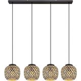 Wohnzimmerlampe Boho Stil Pendellampe Bambus Hängeleuchte Esstischlampe, Geflecht, 4x E27 Fassungen, LxBxH 100x20x120 cm