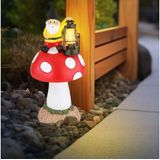 Gartenzwerg Wichtel mit Laterne Solarleuchte Akku IP44 Fliegenpilzoptik schwarz gelb rot, 1x LED 2700K, DxH 12,5x28 cm, 2er Set