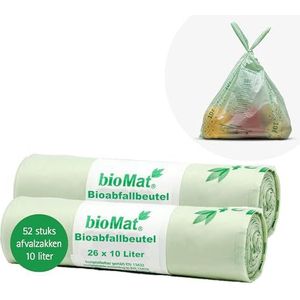 BIOMAT® composteerbare afvalzakken van 10 liter (20 stuks. biologische zakjes met handvat)