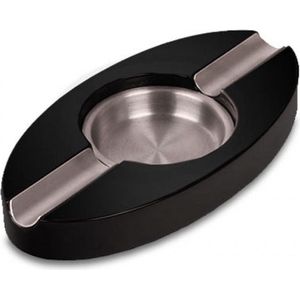 Bookwill Sigaren asbak - zwart - hout / metaal - 2 legger - 20 x 10 cm - sigarenhouder - sigarenasbak