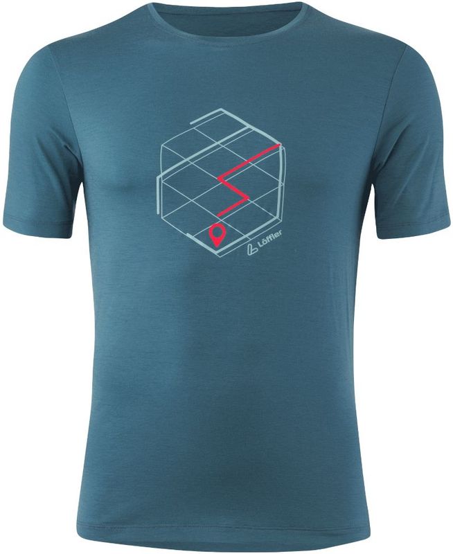 Loeffler - M Printshirt Tracking Merino Light - T-shirt - Blauw - Korte Mouwen