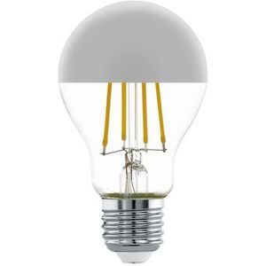 EGLO Filament LED koepel lamp E27, half spiegel Edison gloeilamp met zilver kroon, 7,5 Watt (60w equivalent), 806 Lumen, lichtbron niet verblindend, warm wit, 2700 Kelvin, A60, Ø 6 cm