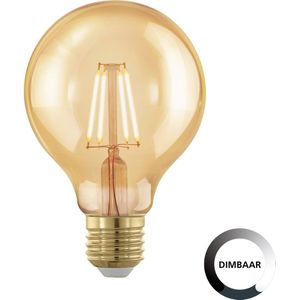 EGLO Dimbare E27 LED-lamp, vintage goud, globe-lamp voor retroverlichting, 4W (komt overeen met 28W) 300 lumen, warm wit, 1700 K, Edison G80 gloeilamp, diameter 8 cm