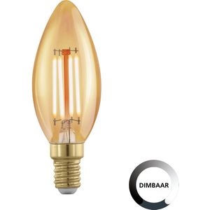 EGLO Filament LED lamp E14 dimbaar, amber vintage kaars gloeilamp voor retro verlichting, 4 Watt (28w equivalent), 300 Lumen, lichtbron warm wit, 1700 Kelvin, C35, Ø 3,5 cm