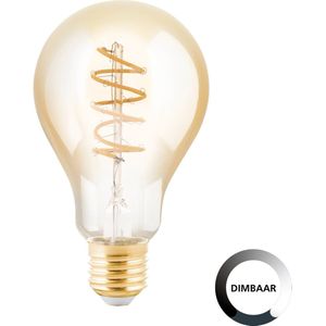 EGLO LED spiraal filament lamp dimbaar, amber vintage Edison bol gloeilamp voor retro verlichting, 4 Watt (25w equivalent), 245 Lumen, lichtbron warm wit, 2200 Kelvin, A75, Ø 7,5 cm